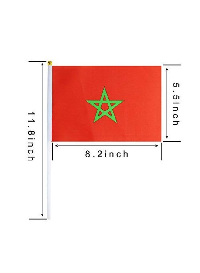 علم المغرب الوطني حجم A5 يدوي مع عصا – قماش باللون الأحمر مع نجمة خضراء – عبوة 5 قطع - Image 3